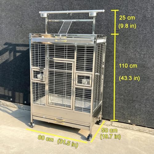 Stainless Steel Bird Cage 80x50x135cm with Top Stand for Parrots