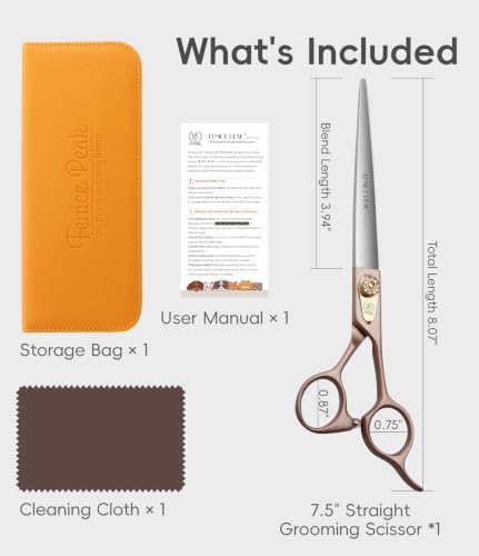 7.5'' Dog Straight Scissors for Grooming 440C Stainless Steel Rose Gold Professional Pet Trimming Scissors Sharp Blades Cutting for Dogs and Cats Shears (Straight / 7.5")
