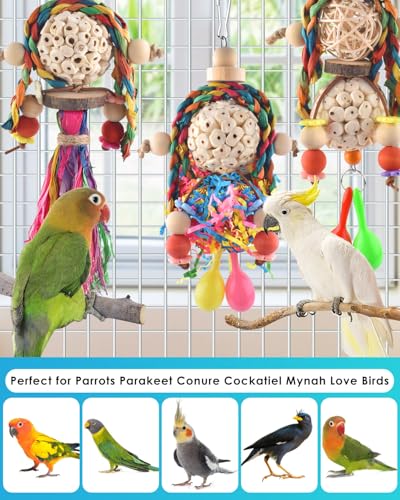 3PCS Bird Parrot Foraging Shredder Hanging Toys Sola Balls with Sand Hammer for Small Parrots Parakeets Conures Cockatiels Love Birds Cage Toy (3 PCS)