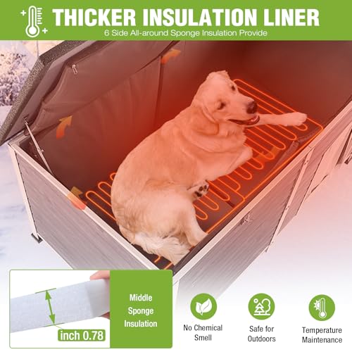 Extra Large Heated Dog House Insulated Outdoor Dog House XXL Weatherproof Dog Shelter with Safe Heating Pad