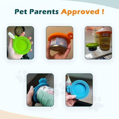 5 Packs Pet Food Can Covers Lids (Yellow + Orange + Blue + Green + Pink)