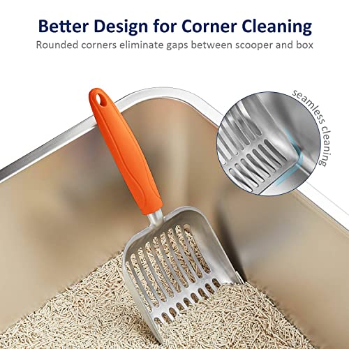 Cat Litter Scoop (Small / FLAT Aluminum \ #09 Orange Handle)