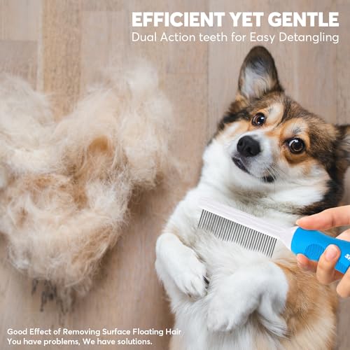 Detangling Pet Grooming Comb for Dogs & Cats with Long & Short Stainless Steel Metal Teeth for Removing Tangles and Knots