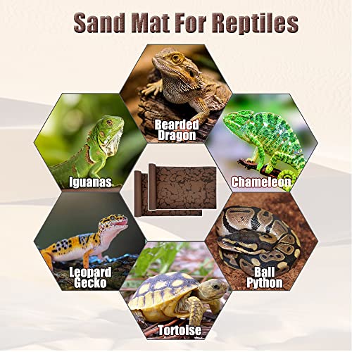 Reptile Carpet Sand Mat for Bearded Dragon Terrarium Substrate Liner Brown Leopard Gecko Tank Accessories Lizard Bedding Mats for Tortoise Turtle Snake Chameleon with Tweezers 12x20In (S:11.8"x19.7" (2Pcs))