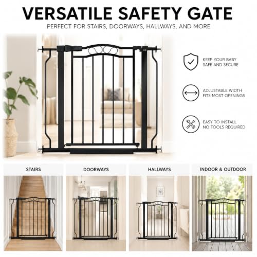 62.5 71.6 Inch Extra Wide Baby Gate Pressure Mounted for Doorways (Black / 62.5"-71.6")