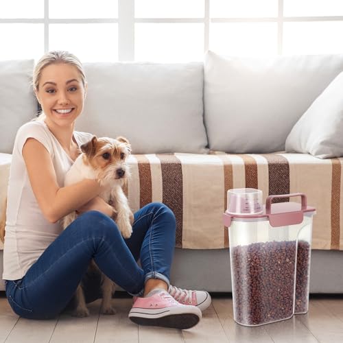 5 7Lbs Airtight Pet Storage Container For Cat Dog Bird Food and Keep Fresh (Pink / 5L-1pack)