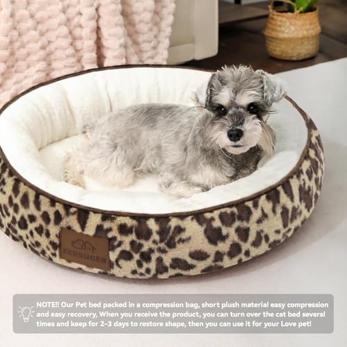 20in Leopard Round Dog Bed Sofa for Dogs Cats (Leopard / Small)