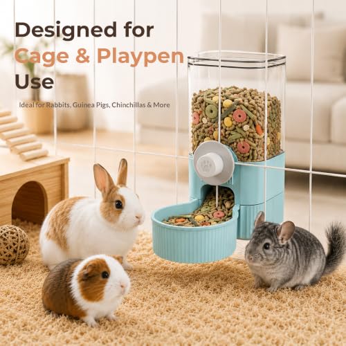 41 oz Hanging Gravity Feeder for Small Animal Cages Rabbit & Guinea Pig (Blue)