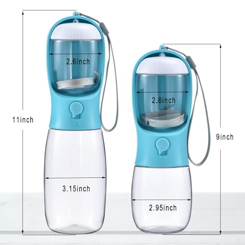 Dog Water Bottle Portable with Food Container & Filter for Travel (#01 Blue / 10oz)
