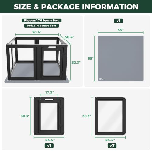 AuraSpace Acrylic Indoor Dog Playpen with Floor Mat (Black / 30"H)