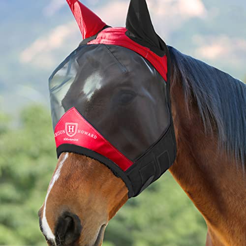Pro Luminous Horse Fly Mask Standard with Ears UV Protection for Horse Scarlet Red (Scarlet Red/Black / X-Large (Warmblood))