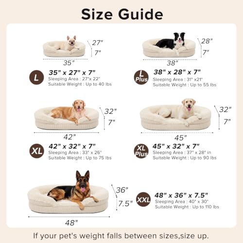 Fluffy Orthopedic Dog Bed for Large Dogs (Cream / L-PLUS (38"x 28"x 7"))
