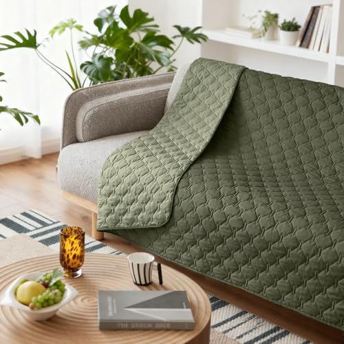 Waterproof Dog Blankets for Large Dogs (82x82 Inch (Pack of 1) / Dark Olive/Light Olive)