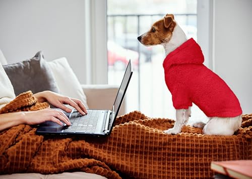 Fuzzy Dog Sweaters for Small Dogs Dog Hoodie Pet Clothes Warm Soft Cozy Coats Hooded Sweatshirt Fleece Small Pet Hoodies Sweater (X-Small / Red)