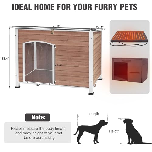 43.3'' Large Heated Outdoor Dog House Weatherproof with Anti (Heated Dog House)