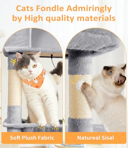 68" Multi Level Large Cat Tree Tower for Indoor Cats (Light Grey)