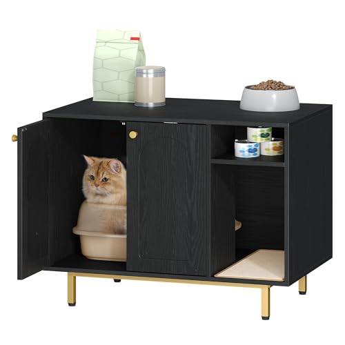 Cat Litter Box Enclosure (Black and Gold / 31.4"L x 19.6"W x 24"H)