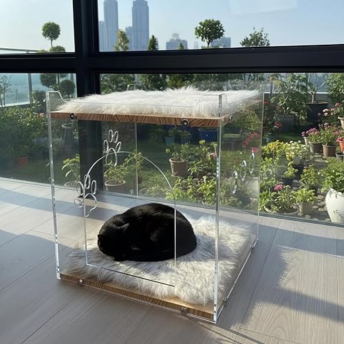 Cozy Double Layer Clear Wood Cat House for Indoor Cat Bed and Small Dog Bed