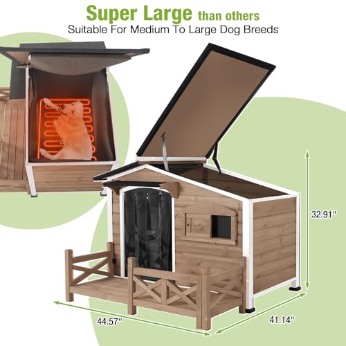 44.6" L Large Heated Dog House Outdoor Insulated Winter Dog Kennel with Thermostat