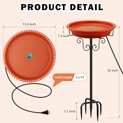 Heated Bird Bath for Outdoors Winter (Brown)