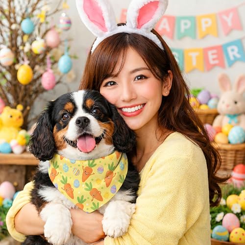 50 Pcs Easter Dog Bandanas Bulk Bunny Egg Carrot Bandanas for Dogs Triangle Kerchief Bibs Scarf Set for Pet Easter Costume Photo Props Accessories Pet Shops (Easter / 25.6 x 17.7 x 17.7")