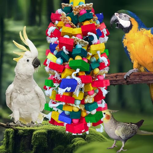 Extra Large Bird Toys for Macaws Cockatoos Amazons Chew (Colorful Wooden Blocks)
