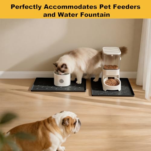 Silicone Dog Cat Food Bowl Mat (S-16''X12'' / Black)