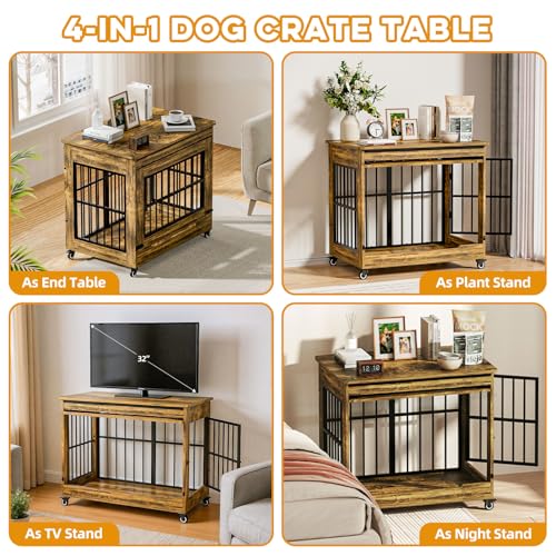 32" Dog Crate Furniture (Rustic Brown / 32.5"L x 22.0"W x 29.5"H)
