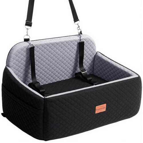 Dog Car Seat Booster Bed for Dog Under 55 Lbs (Black/Gray / Large)