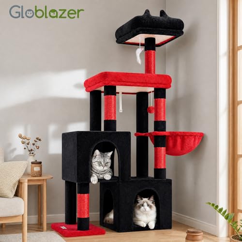 52in Gothic Cat Tree for Indoor Cats (Black Red / L)