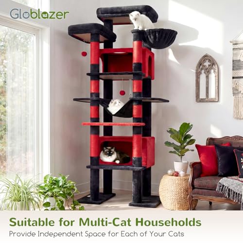 Gothic Giant Tall Heavy Duty Cat Tower for Indoor Large Cat (Black Red / 83 inch)