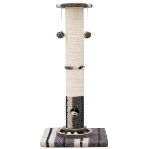 Cat Scratching Post 34"Tall Grey Sisal Scratcher Tree With Cat Toy (Grey)