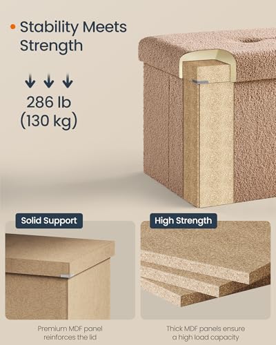 Medium Folding Storage Ottoman Bench (Camel Brown / 15"D x 30"W x 15"H / Cosy)