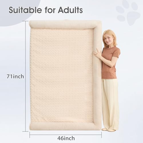 Orthopedic Washable Human Dog Bed for Adult & Dog Cozy Sleep (71"l x 46"w x 7"th / Beige)