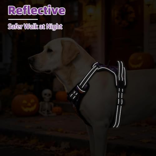 No Pull Halloween Dog Harness for Large (Purple(Halloween) / Large)