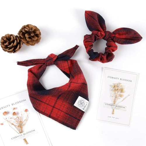 Christmas Red Dog Bandanas Matching Dog Bandana and Scrunchie (Black,Golden / Small)