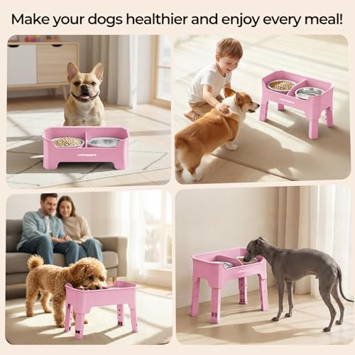 Mess Proof Elevated Dog Bowls (Pink / Small)