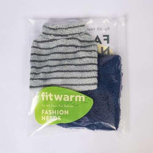2 Pack Striped Fleece Dog Sweater (Medium / Blue-Grey)