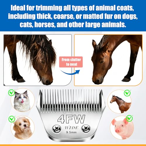 3Pack 4FW Wide Blade Pet Grooming Clipper Blades for Andis (Silver/4FW-3PC)