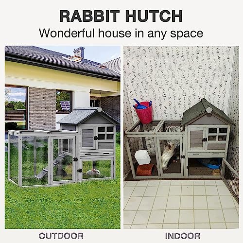 Rabbit Hutch Indoor Outdoor Bunny Cage with 5 Access Doors (Grey)