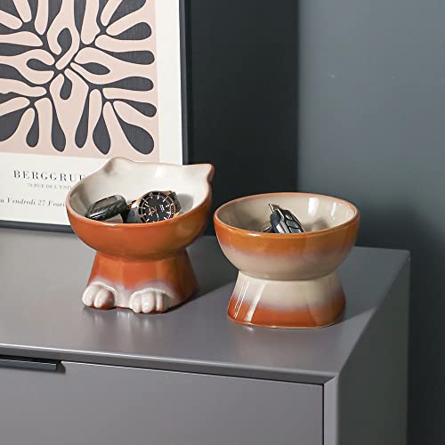 Elevated Cat Bowls (6.8 OZ+15.5 OZ / Brown)