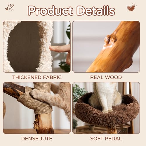 54.7" Luxury Solid Wood Cat Tree for Small to Medium Cats (55'')