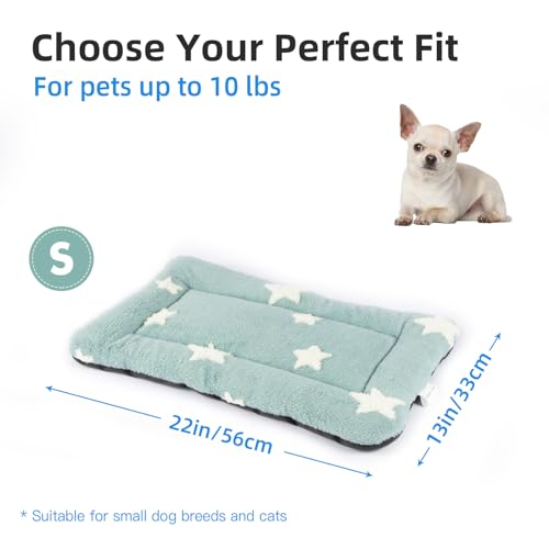 Cat Bed for Indoor Cats Washable Dog Crate Pad Cute Star Dog Bed Mat for Small Dogs Pet Kennel Pad for Cage Soft Flat Puppy Kitten Cushion for Sleeping Anti (22''L x 13''W x 1.5''Th / Blue)