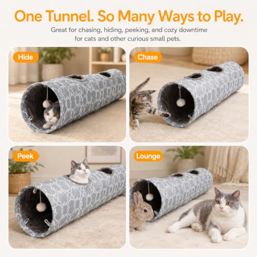 Geometric Straight Cat Tunnel with Plush Inside (Large Straight Tunnel)