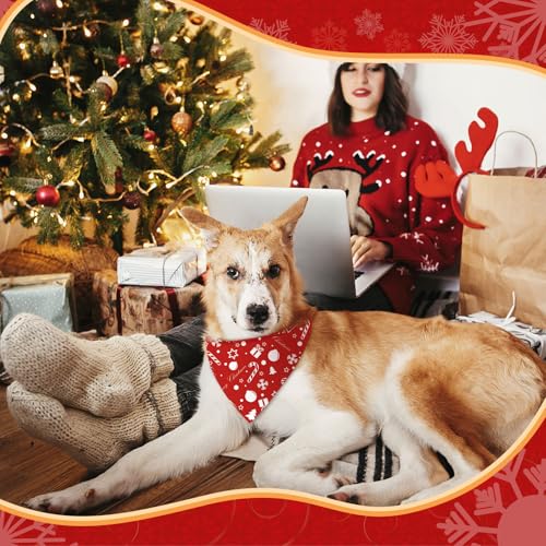 50 Pcs Valentines Day Dog Bandanas Bulk Red and White Polka Dots Stripes Bandanas for Dogs Triangle Kerchief Bibs Scarf for Pet Romantic Costume Photo Props Accessories (Red White Christmas / 31.5 x 21.7 x 21.7")