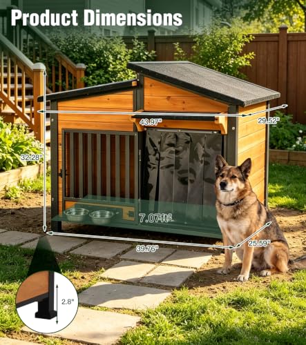 Dog House Outdoor Reinforced Iron Frame and Rotating Bowls
