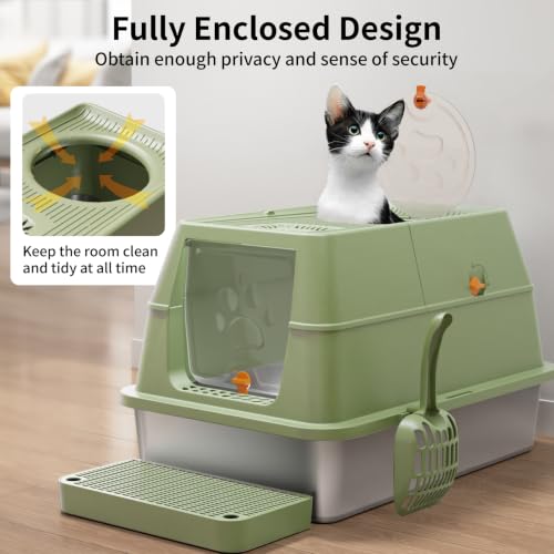 Stainless Steel Cat Litter Box with Lid (Green)