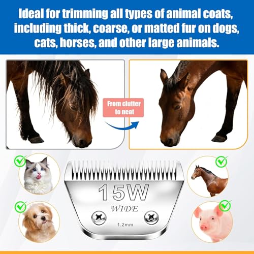 15W Wide Blade Dog Grooming Blades for Andis (Silver/15W)