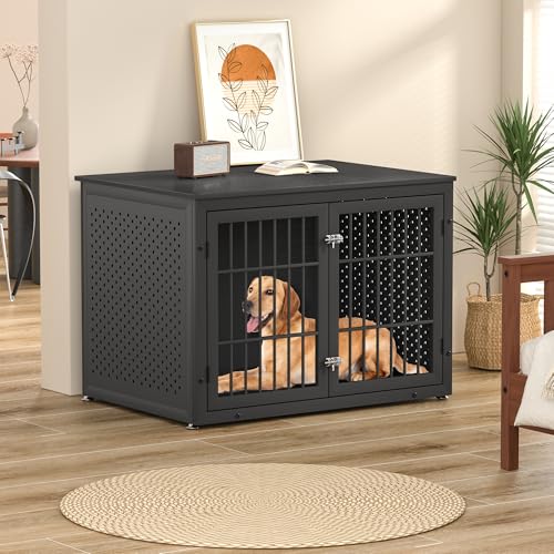 42" Heavy Duty Dog Crate Furniture for Large and Medium Dogs (42.1"L x 30.0"W x 30.2"H / Black)