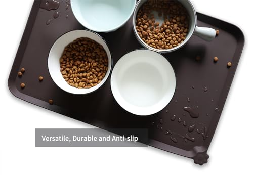 L Silicone Non Slip Pet Dog Cat Bowl Mats (22"L x 14"W / Dark Oak)